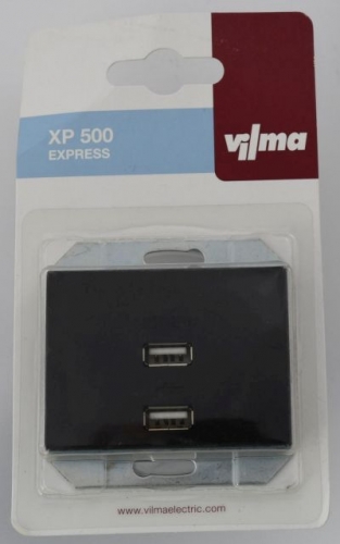 Gniazdo USB podwójne z zasilaniem stalowe  czarne VILMA 3201.jpg